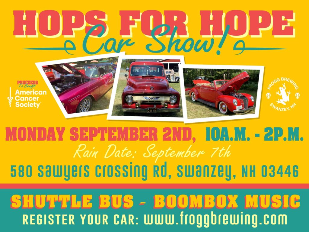 Frogg Brewing Vintage Car Show
To Benefit
the American Cancer Society